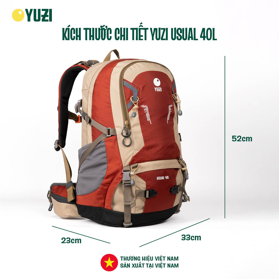 Balo leo núi 40 Lít trợ lực kháng nước YUZI- Usual 40L
